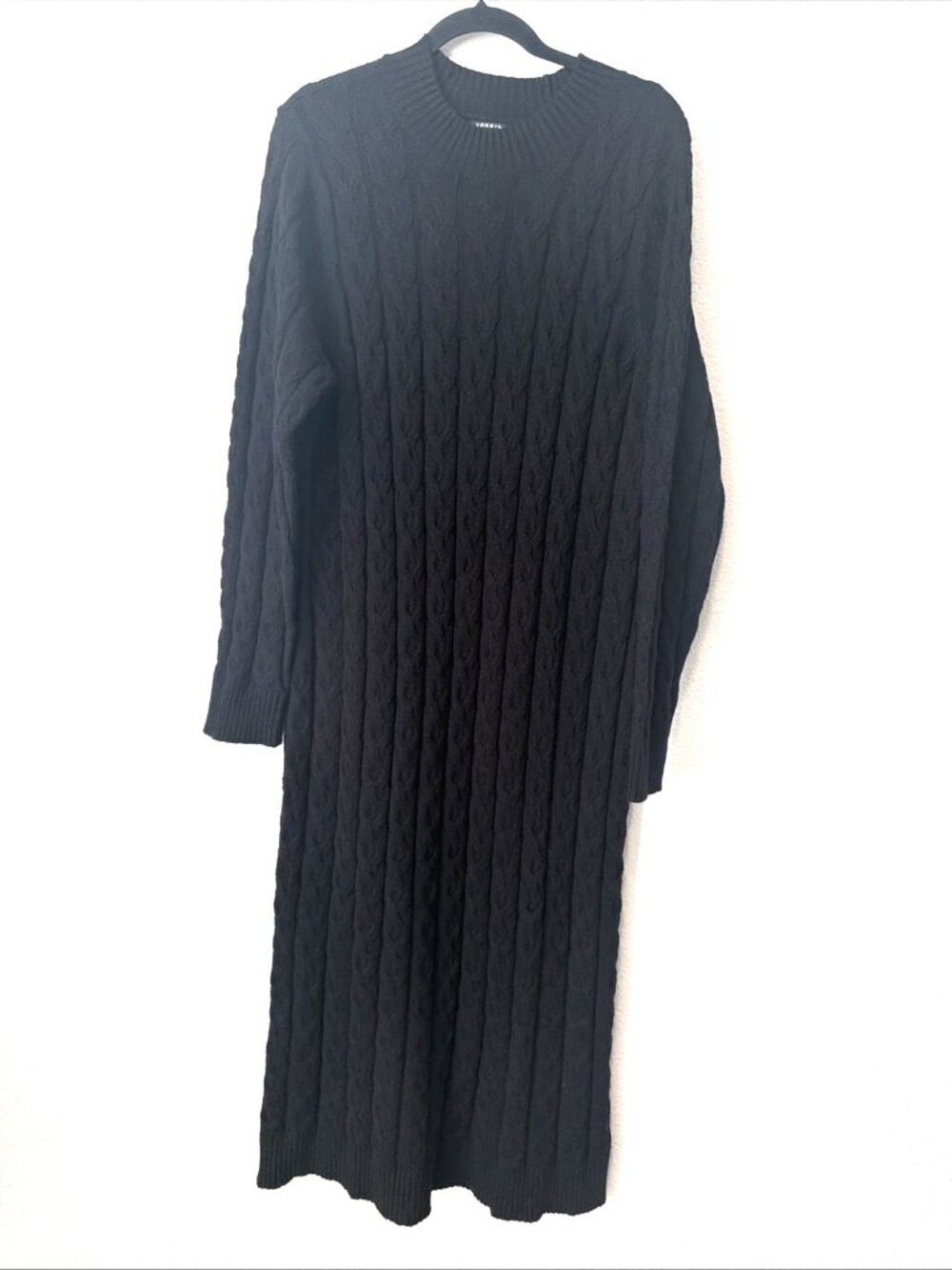 Torrid Size 2 Black Cable Knit Maxi Sweater Dress Long Sleeve Cozy Minimalist